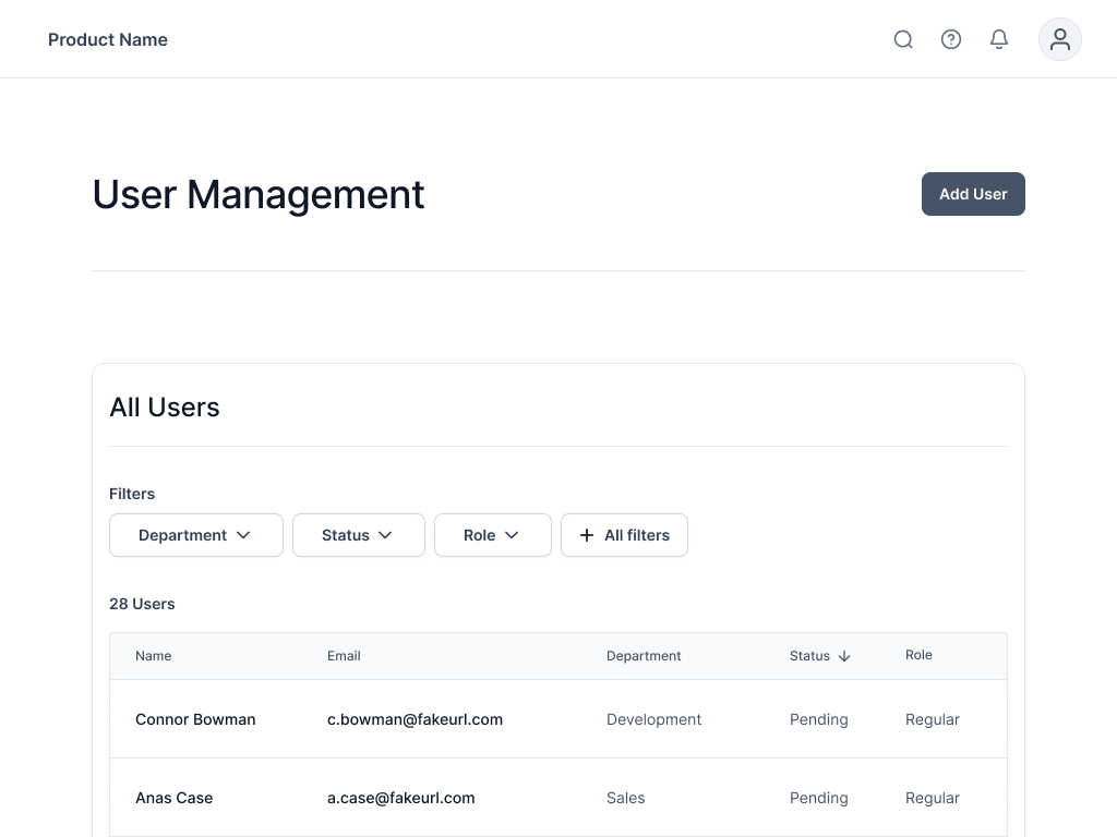 Snapshot of the prototype on an example user management page used for usability testing.