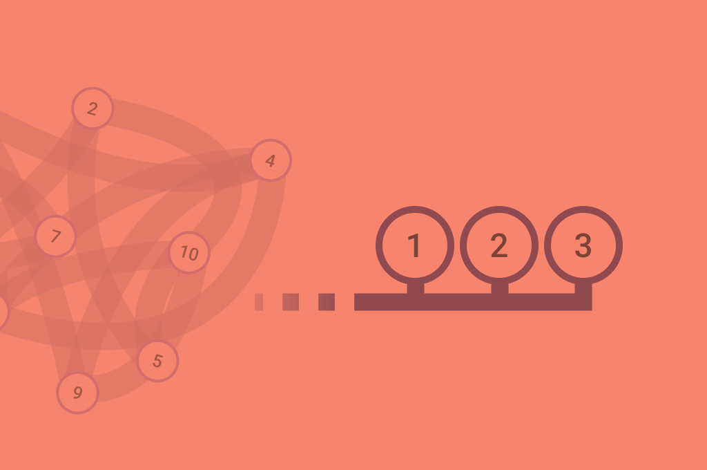 Ball of knots wrapping around 10 steps that lead to a single line of 3 steps.