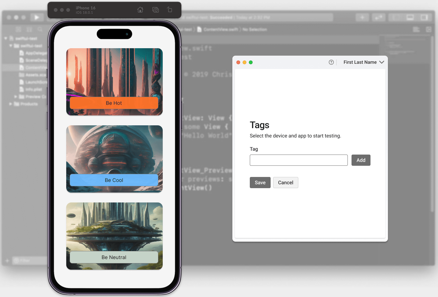 Snapshot of the tags screen used for usability testing.