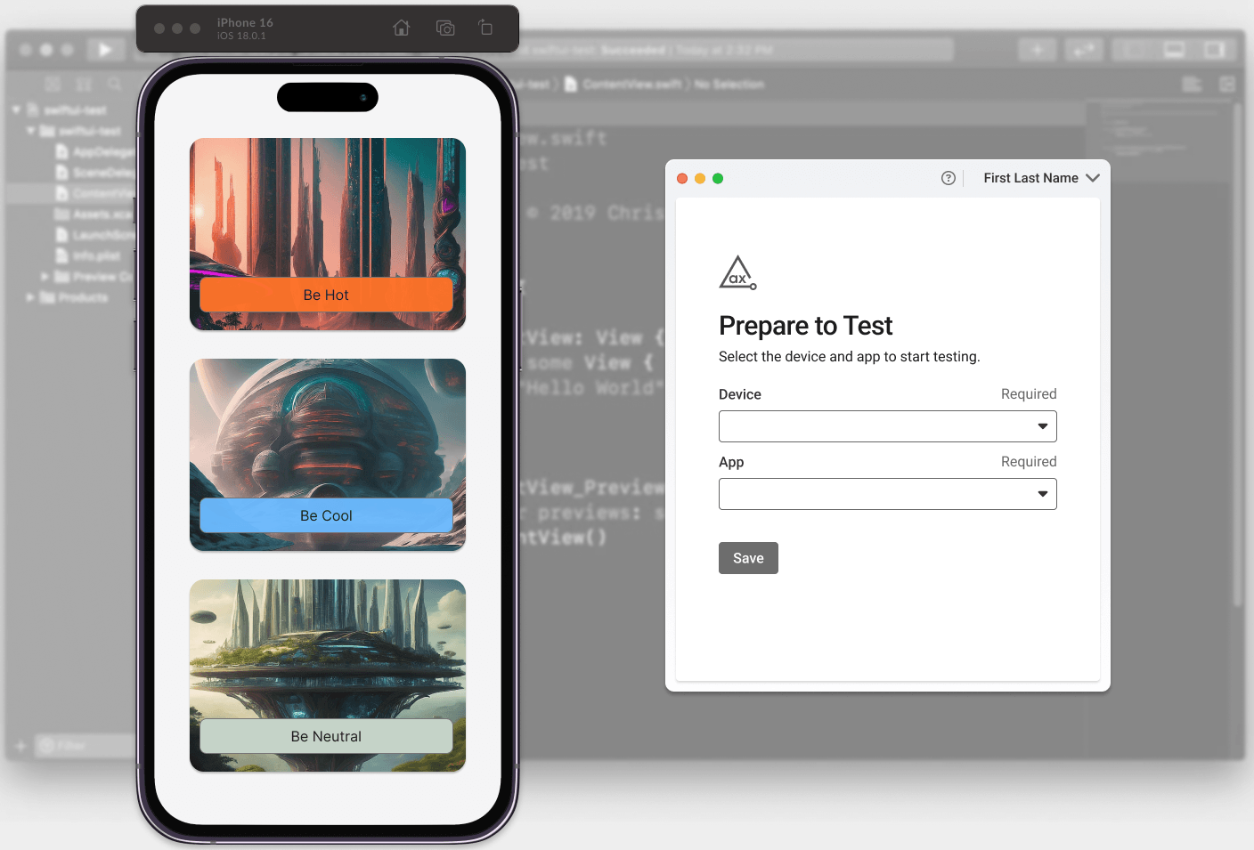 Snapshot of the prototype on the device and application selector screen used for usability testing.